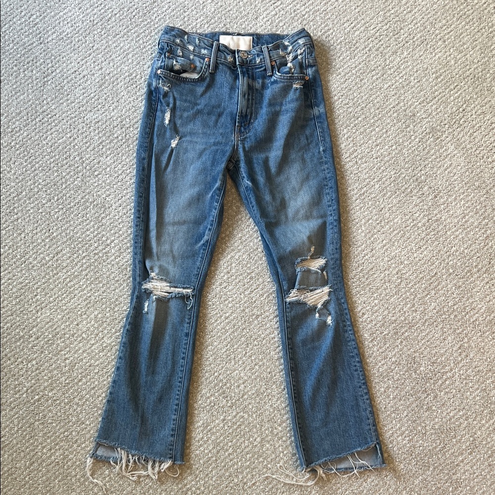 MOTHER Blue Distressed Ankle Length Jeans